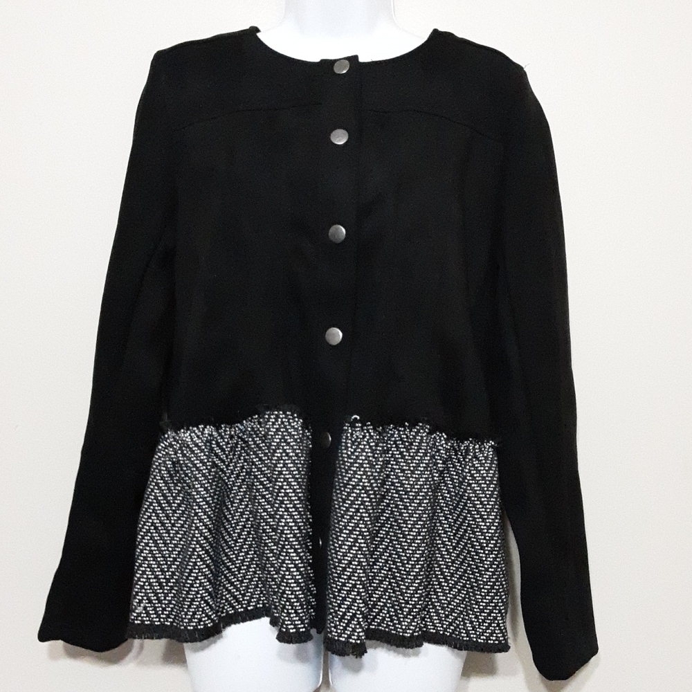 Solitaire Ravi khosla blazer jacket women M ruffle hem faux suede lagenlook boho